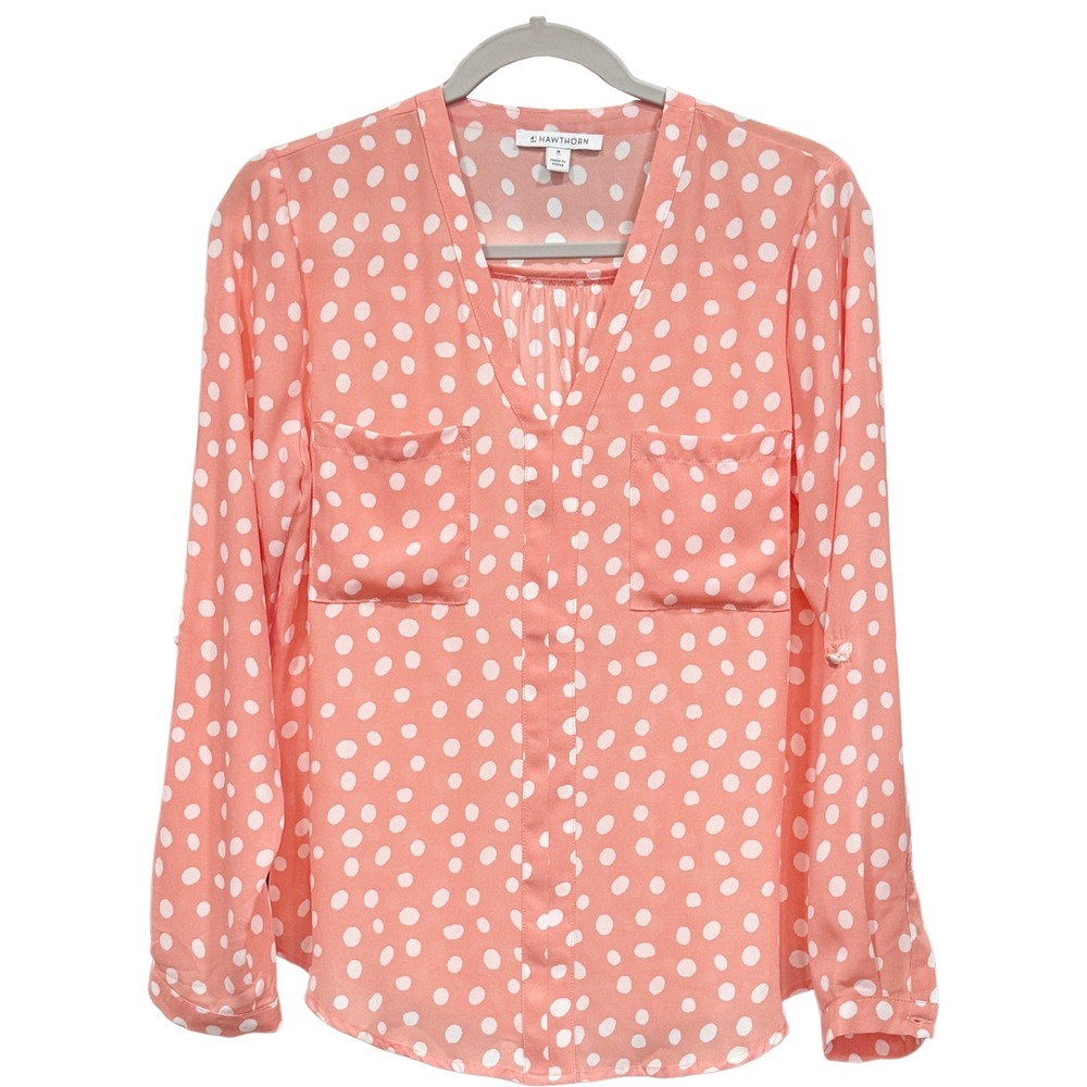 41 Hawthorne Blouse‎ / Shirt / Top - Womens Medium Apricot / White - #47861-K8